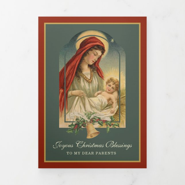 Tarjeta Festiva Tríptica Navidades religiosos Jesús Virgen María Poema (Foto de portada)