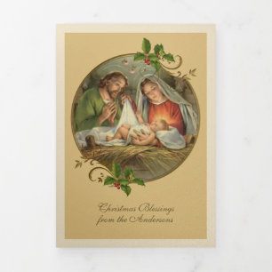 Tarjeta Festiva Tríptica Navidades religiosos Jesús Virgen María San José  