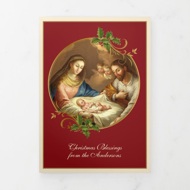 Tarjeta Festiva Tríptica Navidades religiosos Jesús Virgen María San José (Foto de portada)