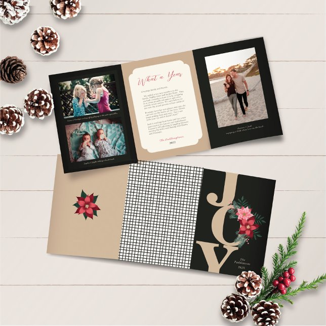 Tarjeta Festiva Tríptica Navidades triple foto rojo negro joy floral (Subido por el creador)