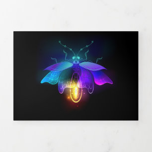 Tarjeta Festiva Tríptica Neon Firefly en negro