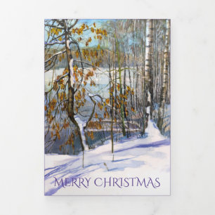 Tarjeta Festiva Tríptica Nieve caída Watercolor