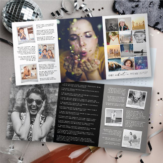 Tarjeta Festiva Tríptica ¡Oh! Qué Año En Reseña Del Collage de fotos Modern