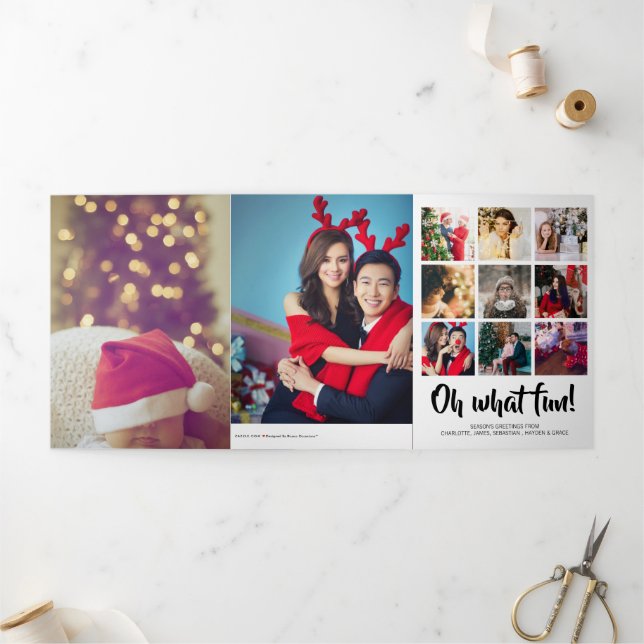 Tarjeta Festiva Tríptica Oh, qué foto divertida Navidades personalizados (Exterior)
