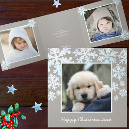 Tarjeta Festiva Tríptica Oopal blanco copo de nieve Navidades felices 4 fot