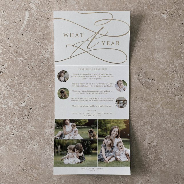 Tarjeta Festiva Tríptica Oro romántico qué año Navidad multifoto (Subido por el creador)