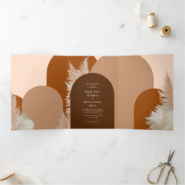 Tarjeta Festiva Tríptica Pampass hierba y Arches Boda Diseño oscuro