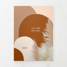 Tarjeta Festiva Tríptica Pampass hierba y Arches Boda Diseño oscuro