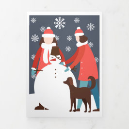 Tarjeta Festiva Tríptica Pareja Lesbiana de Navidad Perro Muñeco de Nieve P