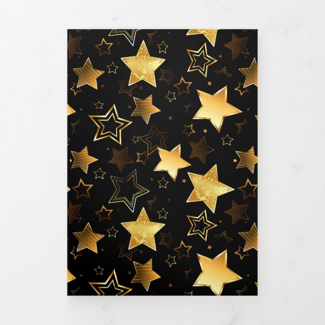 Tarjeta Festiva Tríptica Patrón continuo con estrellas doradas (Foto de portada)