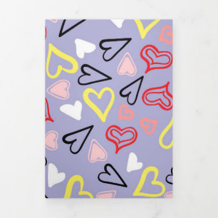 Tarjeta Festiva Tríptica Patrón de Corazones 31