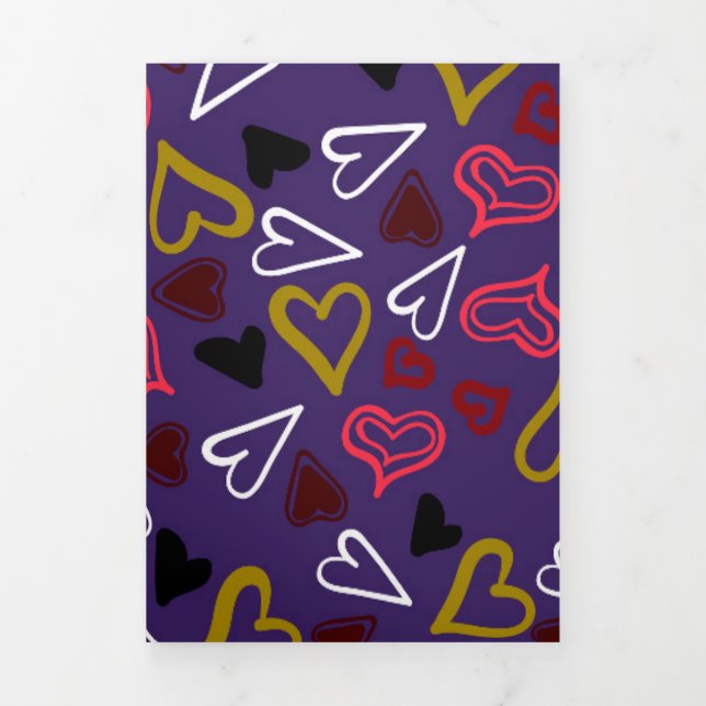 Tarjeta Festiva Tríptica Patrón de Corazones 32 (Foto de portada)