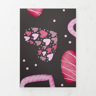 Tarjeta Festiva Tríptica Patrón de Corazones 34