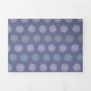 Tarjeta Festiva Tríptica Patrón de invierno Copos de nieve azules y blancos