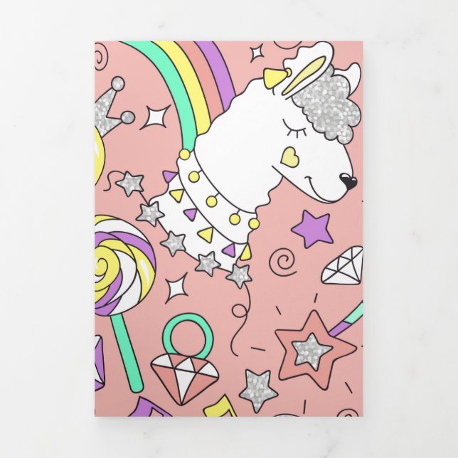 Tarjeta Festiva Tríptica patrón de llama (Foto de portada)