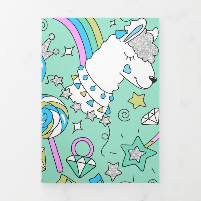 Tarjeta Festiva Tríptica patrón de llama (Foto de portada)