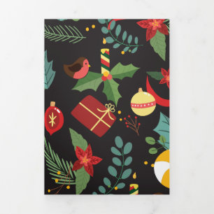 Tarjeta Festiva Tríptica Patrón de Navidad 3