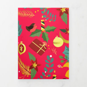 Tarjeta Festiva Tríptica Patrón de Navidad 6