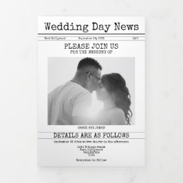 Tarjeta Festiva Tríptica Periódico Boda de máquina de escribir retro person