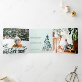 Tarjeta Festiva Tríptica Pino de Navidad Regalos de Paz Nieve 3 Fotos