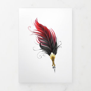 Tarjeta Festiva Tríptica Pluma de plumas rojas con nido de oro