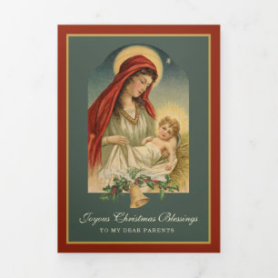 Tarjeta Festiva Tríptica Poema de Navidad religioso Jesús Virgen María