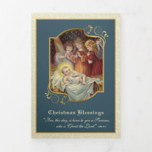 Tarjeta Festiva Tríptica Poema Religioso de Navidad Jesús Ángeles