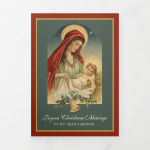 Tarjeta Festiva Tríptica Poema religioso de Navidad Jesús Virgen María