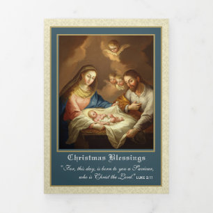 Tarjeta Festiva Tríptica Poema Trifoliar de Navidad Religioso Jesús Virgen 
