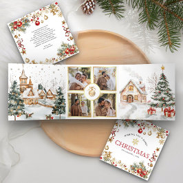 Tarjeta Festiva Tríptica Pueblo Mágico Festivo de Invierno 4 Fotos Navidad