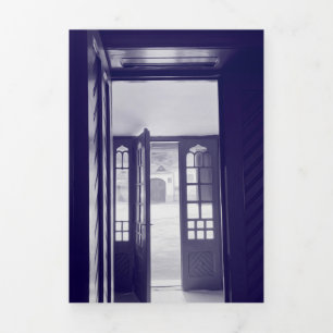 Tarjeta Festiva Tríptica Puertas azules