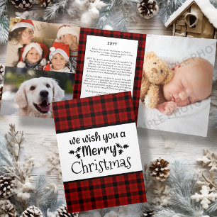 Tarjeta Festiva Tríptica Red Buffalo Plaid   Carta de Navidades