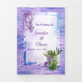 Tarjeta Festiva Tríptica Reflexiones de agua muy peri-azul-violeta Tri-Fold