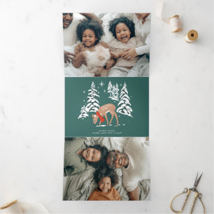 Tarjeta Festiva Tríptica Reno de Woodland en invierno