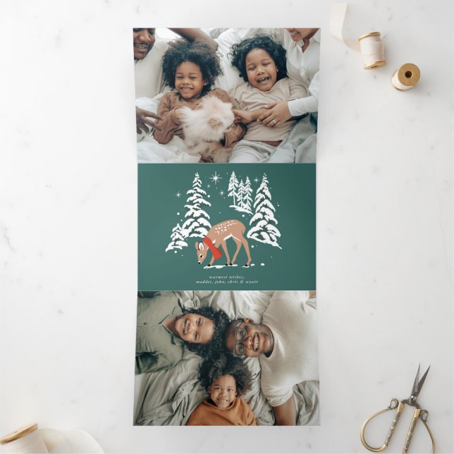 Tarjeta Festiva Tríptica Reno de Woodland en invierno (Interior)