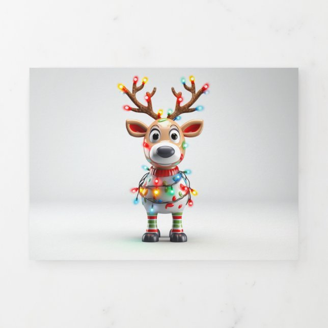 Tarjeta Festiva Tríptica Reno personalizado gracioso en un Navidad enreda (Foto de portada)
