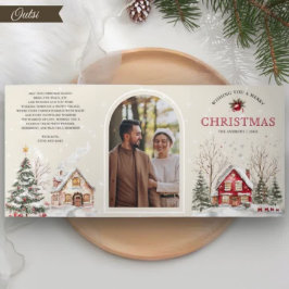 Tarjeta Festiva Tríptica Rustic Watercolor Winter Village 4 Navidades de fo