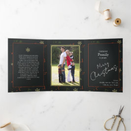 Tarjeta Festiva Tríptica Rústico de foto familiar personalizada para navida