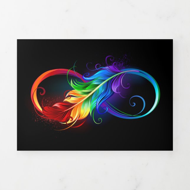 Tarjeta Festiva Tríptica Símbolo infinito con plumas arcoiris (Foto de portada)