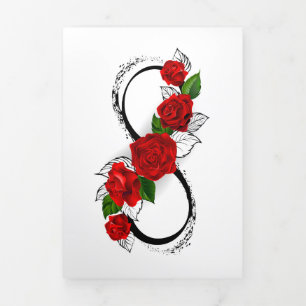 Tarjeta Festiva Tríptica Símbolo infinito con rosas rojas
