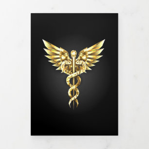 Tarjeta Festiva Tríptica Símbolo poligonal de oro Caduceus