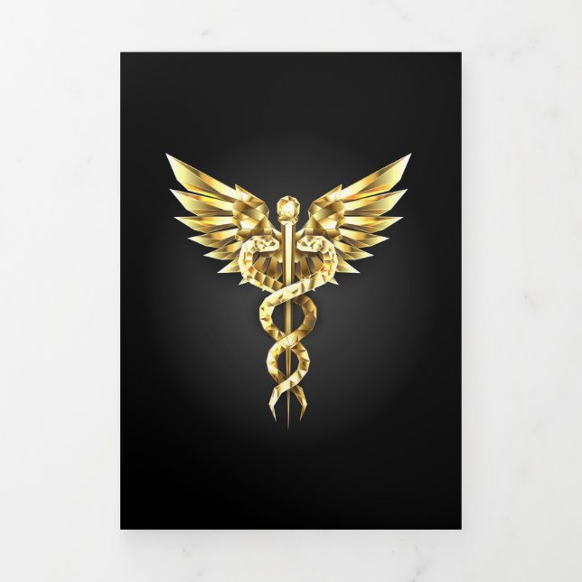 Tarjeta Festiva Tríptica Símbolo poligonal de oro Caduceus (Foto de portada)
