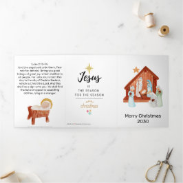 Tarjeta Festiva Tríptica Simple Nativity Scene Church Christmas