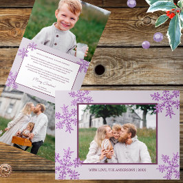 Tarjeta Festiva Tríptica Snowflake Purple Glam Elegant 5 Collage de fotos
