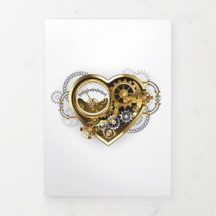 Tarjeta Festiva Tríptica Steampunk Heart with a Manometer