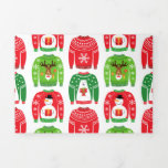Tarjeta Festiva Tríptica Sudores de Navidad feos sudores oso polar Snowman<br><div class="desc">Crea un hermoso regalo de Navidades para todos los que amas. Este diseño presenta un adorable patrón de suéter de Navidades feos con osos polares, Rudolf el reno de la nariz roja y hombres de nieve divertidos en rojo, verde y blanco. Hay bolsas de regalo coordinadas, papel de envoltura, papel...</div>