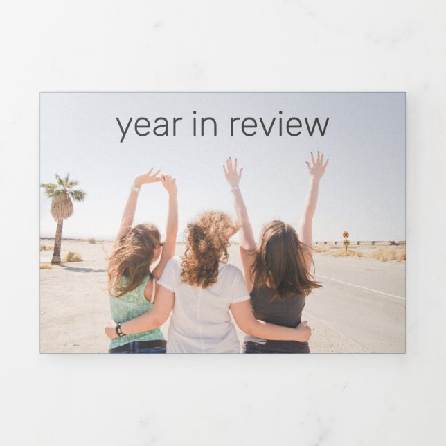 Tarjeta Festiva Tríptica Texto de revisión de año y foto (Foto de portada)