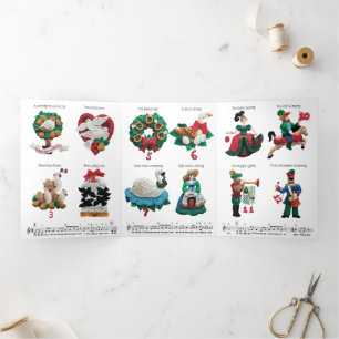 Tarjeta Festiva Tríptica Tu mensaje 12 Días de Navidad Tri-Fold Fiesta