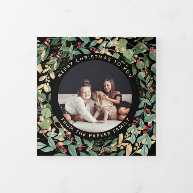 Tarjeta Festiva Tríptica Verde dorado negro | Navidades multifotográficos (Foto de portada)