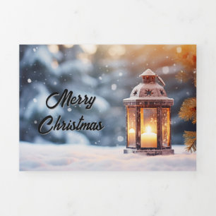Tarjeta Festiva Tríptica Wintery Lantern Merry Christmas Card